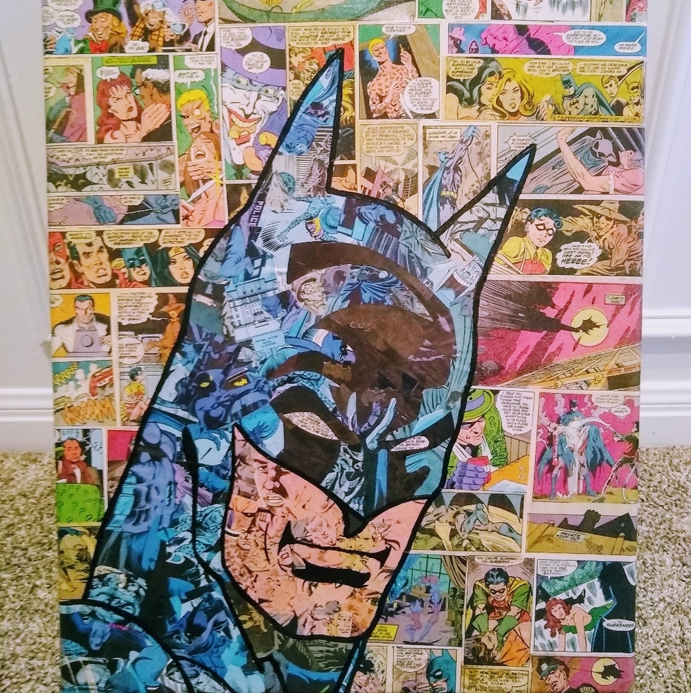 Batman painting using Batman and JLA comics